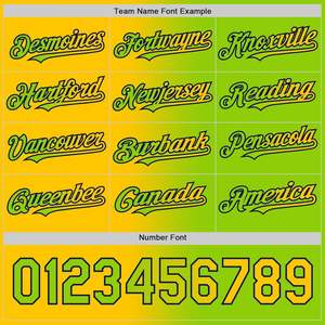 Uniformes Deportivos Personalizados de Béisbol en Poliéster Amarillo Verde con Botones, Estilo Hip Hop y Diseño con Efecto Degradado - Product Image 3