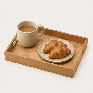 Bandeja de Servir de Madera de Roble Blanco Europeo Hecha a Mano con Incrustaciones de Marquetería Art Deco, Bandeja de Mesa de Centro con Patrón Geométrico Premium - Product Image 2