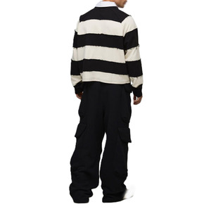 T-shirt Homme en Coton Épais à Rayures Rugby, Sweat-shirt à Manches Longues avec Panneaux à Bords Bruts, Style Streetwear, Fabricant OEM Marque Privée - Product Image 2