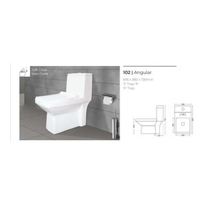 Inodoro Moderno de Una Pieza, Cerámica Blanca, Sifón en P, Montaje en Suelo, 695x380x730mm, Diseño Angular, Doble Descarga, para Baño, Lavadero, Cocina - Product Image 5