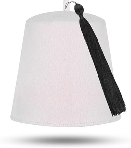 Chapeau fez maçonnique uni - Laine blanche avec diverses couleurs de pompons, type de tissu : 100% laine, instructions d'entretien : Lavage à la main uniquement - Product Image 6