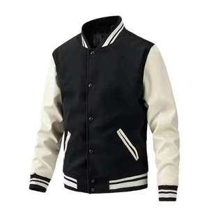 Men Premium Varsity Letterman Jacket High Quality Soft Comfortable <b>Covered</b> <b>Button</b> Rib Knit Trim Casual Regular Fit Breathable - Product Image 3