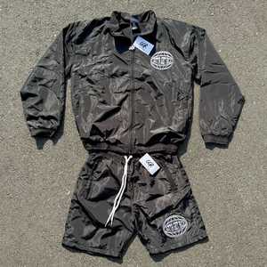 2026 Wholesale Sweat <b>Wind</b> <b>Breaker</b> Suits Screen Printed Full Zip Tracksuits Nylon Custom Mens Reflective Windbreaker Short Set - Product Image 5