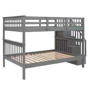 Letto a castello matrimoniale con contenitore e sponda di protezione grigia per camera da letto o dormitorio, ideale per l'uso con scale - Product Image 5