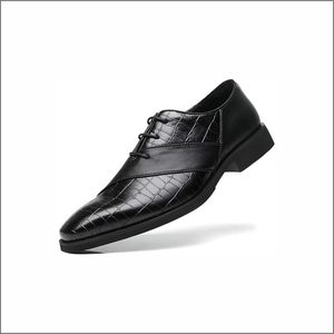 Chaussures habillées en cuir véritable pour hommes, style Oxford, à bout pointu, à lacets, couleur noire unie, toutes saisons, pour le bureau et la carrière - Product Image 1