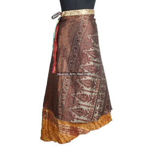 New Ladies Clothing Silk <b>Skirts</b> Dresses Women Wear Vintage Silk Sari Long Length <b>Wrap</b> <b>Around</b> <b>Skirt</b> 2 Layer Reversible Cover up - Product Image 5