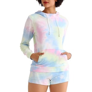 High Quality Winter Women's 100% Cotton Sweatshirts & Hoodies 2-Piece Casual Sports <b>Sets</b> with Long Sleeve Hoodies and Shorts - Product Image 1