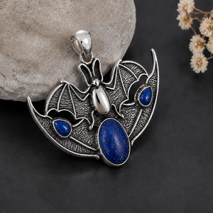 Pendentif Lapis Lazuli ovale avec serti clos, fait main, en laiton, breloque de collier en pierre précieuse, bijoux plaqués or et argent - Product Image 5