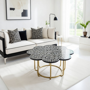 Mesa de Centro de Lujo Hecha a Mano en Vietnam con Incrustaciones de Hueso y Nácar con Patrón Floral, Mueble Decorativo para el Hogar - Product Image 5