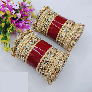 <b>Charming</b> Acrylic Bridal <b>Bangles</b> Set with Pota Stone and Pearl Premium Designer Jewelry Perfect for Brides and Parties - Product Image 1