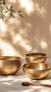 Ensemble de bols chantants en laiton pur pour la méditation sonore, offrant des tons vibratoires profonds, parfaits pour l'équilibrage des chakras et le yoga - Product Image 2
