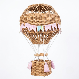 Decoración de Pared de Globo Aerostático de Mimbre Rosa, Adorno Colgante Hecho a Mano para Dormitorio Infantil y Cuarto de Bebé - Product Image 1