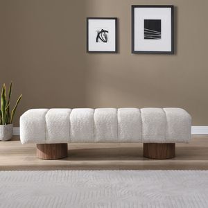 Panca Imbottita in Finta Pelliccia Beige per Sala da Pranzo, Ingresso, Camera da Letto o Soggiorno, Nessun Montaggio Richiesto - Product Image 2
