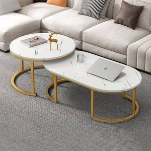 Modern Oval Coffee <b>Table</b> Marble Look Top Iron Coffee Center <b>Table</b> Gold Metal Living Room Furniture - Product Image 2