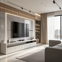 Système de meuble TV architectural sur mesure KEJIA avec panneaux muraux cannelés intégrés et hub de rangement suspendu pour projets modernes