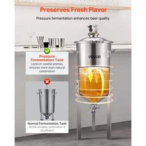 Fermenteur secondaire conique tout-en-un en acier inoxydable de 30 L (8 gallons) avec pression de 15 PSI pour la fabrication de vin et de bière - Product Image 2