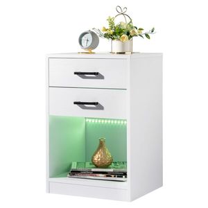 FCH White 40*35*60cm Nightstand with LED <b>Light</b> Particleboard Pasted Triamine Two Drawers and <b>Socket</b> Bedside Table - Product Image 6