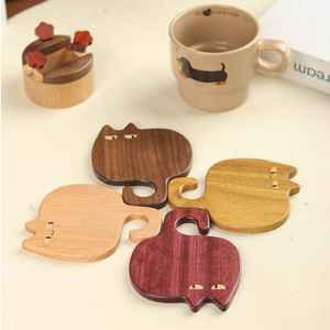 Posavasos de madera personalizados con forma de gato, únicos y adorables, con soporte, alfombrilla de madera para bebidas, resistente al calor, para bar, de UO - Product Image 2