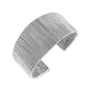SKU7454 925 Sterling <b>Silver</b> Wide Ribbed <b>Cuff</b> <b>Bracelet</b> – Textured Open Kada, Modern Statement - Product Image 1