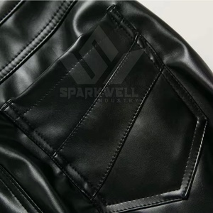 Men's <b>Black</b> PU Coated Biker <b>Pants</b> Slim Fit Motorcycle Trousers Multi Zipper Streetwear Fashion Riding <b>Pants</b> - Product Image 5