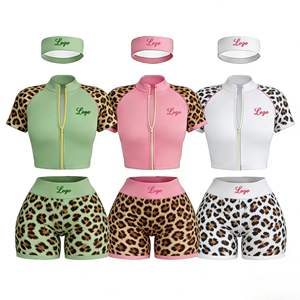 Women's Tracksuit Set Short Sleeve Zipper Crop Top High Waist Shorts Solid Color Breathable Lightweight Summer Wear - Product Image 6