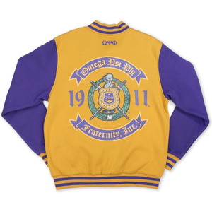 Men's <b>Purple</b> and Gold <b>Varsity</b> <b>Jacket</b> with "NINETEEN 11" Front Print Preppy Style Regular Fit Button Closure Autumn Wear - Product Image 2