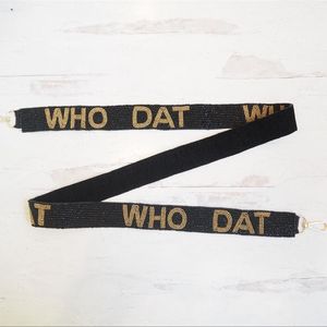 Cordon de cou perlé Who Dat noir et or avec texte, en nylon réglable, accessoire tendance avec crochet métallique - Product Image 5