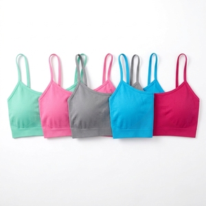 Sujetador deportivo acanalado para mujer con tirantes, cuello redondo, sin costuras, soporte ligero, ropa deportiva para yoga, color liso, transpirable, top de gimnasio - Product Image 2