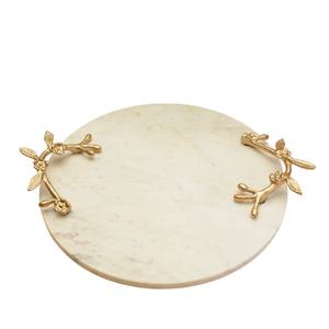 ถาดเสิร์ฟหินอ่อนสีขาวทรงกลมดีไซน์ทันสมัย พร้อมหูจับโลหะรูปใบแปะก๊วยสีทอง จานตกแต่งสำหรับใช้ในบ้านและห้องครัว - Product Image 3