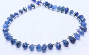 AAA Natural Blue Kyanite Faceted Teardrop Briolette 5x7-5x9 MM Kyanite <b>Gemstone</b> Beads 9 Inch Faceted Kyanite Side Drop Beads - Product Image 5