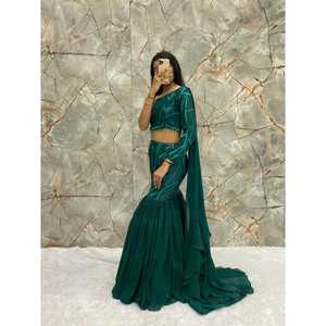 เสื้อจอร์เจียแบบมีระบายออกใหม่เสื้อทำงานมีระบายพร้อมสีเขียวดูแนบติด - Product Image 1