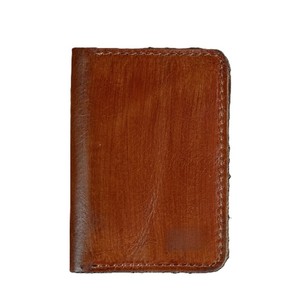 Luxury Cognac <b>Brown</b> Genuine Leather Vertical Bi Fold <b>Wallet</b> Slim Six Diagonal Card Slots Smooth Elegant Cash Pocket Folder Case - Product Image 1