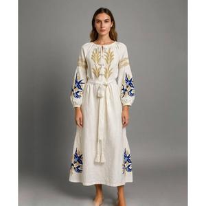 Premium Embroidered Solid A-Line Natural Waist <b>White</b> Autumn Wedding Dress Women Casual Design 100% Cotton Eco-Friendly - Product Image 1
