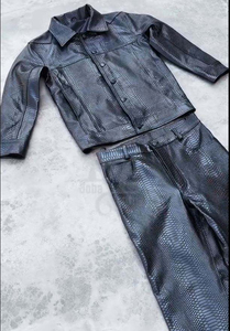 Conjunto de 2 Piezas de Traje Deportivo de Cuero Casual de Invierno para Hombre y Mujer, Diseño Italiano Premium, Chaqueta y Pantalón de Piel de Cordero, Corte Regular - Product Image 2