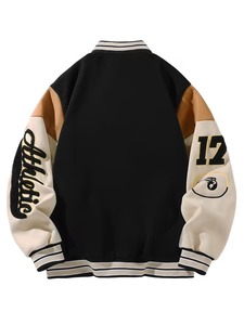 Veste de sport de haute qualité 100% coton pour hommes, noire et beige, avec logo brodé, coupe régulière, fournisseur OEM - Product Image 6