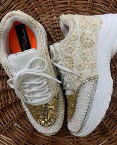 Baskets montantes en cuir à paillettes pour femme, semelle en caoutchouc, style décontracté, plateforme extérieure, chaussures de luxe ornées de strass - Product Image 5