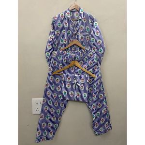 Ensemble de pyjama pour femmes en coton 100% avec imprimé étoiles, vêtements de nuit doux et respirants en tricot, taille élastique, deux pièces, vêtements de détente - Product Image 2
