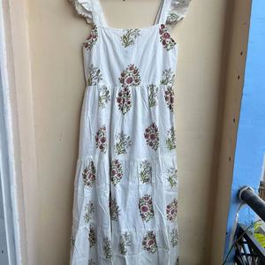 Vestido bohemio vintage de verano sin mangas de algodón con alegre estampado floral multicolor bloque de mano cuello cuadrado estilo retro hecho a mano - Product Image 1