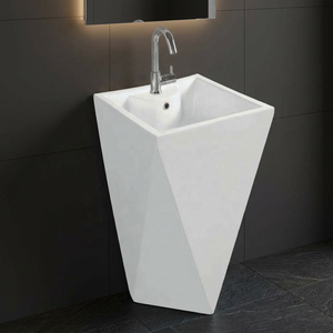 Lavabo de salle de bain autoportant rond en céramique de granit couleur chocolat clair sur piédestal pour usage commercial - Product Image 4