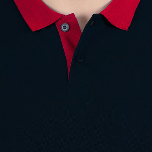Men's Regular Fit Solid Color Pique Polo Shirt Short Sleeve Contrast Trim Casual Wear Turn <b>Down</b> Collar Navy Red - Product Image 3
