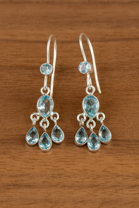 Pendientes de Topacio Azul Natural, Plata de Ley 925, Bañados en Oro Amarillo y Oro Rosa, Pendientes Colgantes de Cristal Curativo - Product Image 5