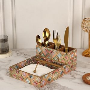 Porte-couverts en bois avec compartiment pour les ustensiles, organisateur pour cuillères, fourchettes, serviettes, cuisine, table à manger, restaurant, service - Product Image 1