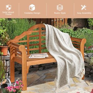 Banc pliant d'extérieur en bois d'eucalyptus de 49 pouces avec dossier et accoudoirs confortables pour améliorer l'ambiance du patio et du jardin - Product Image 4