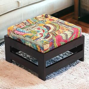 Nordic Style Solid Wooden Ottoman <b>Stool</b> Modern Upholstered Foot Rest Chair <b>Small</b> Bench for Living Room Bedroom - Product Image 6