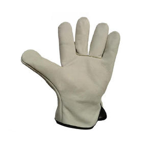 Gants de travail en cuir véritable unisexes résistants à l'abrasion, gants de sécurité beige avec bordure noire - Product Image 2