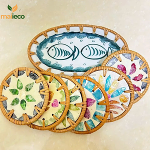 Assiettes de présentation en rotin et céramique, artisanat naturel élégant et écologique, fabriquées au Vietnam, pour la maison, le bureau, les plateaux de rangement ménagers - Product Image 5