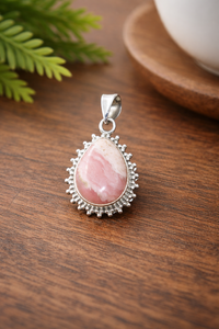 Pendentif en rhodochrosite naturelle, argent sterling 925, forme goutte d'eau, fait main, style vintage bohème, bijou en cristal de guérison, cadeau pour elle - Product Image 5