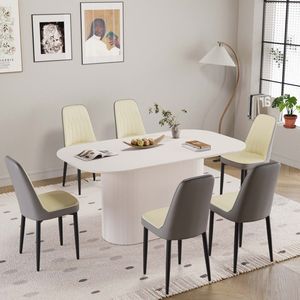 Tavolo da Pranzo in Stile Moderno Medievale da 63 Pollici in MDF Color Crema con Set di Sedie da Pranzo in PU, Piano Assemblabile e Gambe in Metallo Nero - Product Image 3