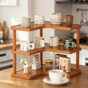 Wooden Three Tier Corner <b>Storage</b> <b>Rack</b> For <b>Kitchen</b> Countertop Tableware Organization Modern Style Standing Type Durable wholesale - Product Image 6