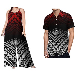 ชุดลำลองคู่รักลายชนเผ่าโพลินีเซียนราคาประหยัด ชุดเซ็ต 2 ชิ้น เสื้อผู้ชายลายพิมพ์แบบซามัว และจั๊มสูทหลวมสำหรับผู้หญิง ไซส์พลัส - Product Image 2